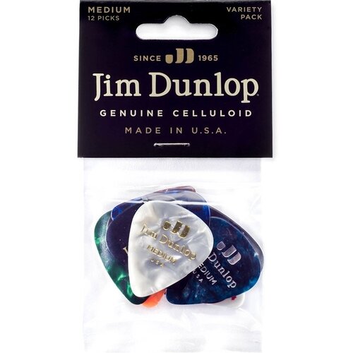 Набор медиаторов, средние, 12 шт, Dunlop Variety Celluloid PVP106 12Pack медиаторы очень жесткие 12 шт dunlop celluloid purple pearloid extra heavy 483p13xh 12pack