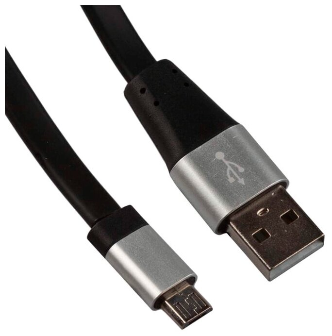 USB кабель "LP" Micro USB плоский, металлические разъемы, 1 м. (черный/коробка)
