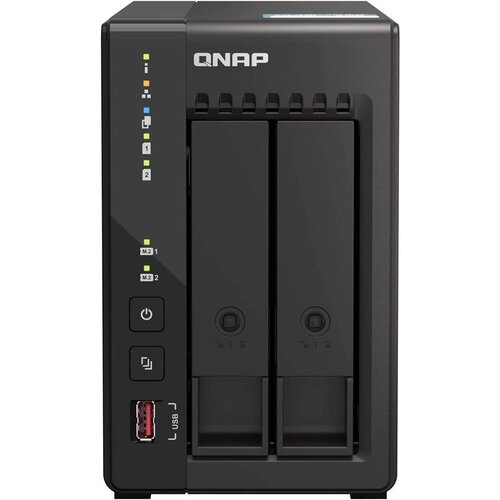 SMB QNAP TS-253E-8G NAS, 2-tray w/o HDD. 2xHDMI-port. 4-core Celeron J6412 2-2.6 GHz, 8GB DDR, 2x2.5Gb LAN, 2 x M.2 2280 PCIe Gen 3 x2, 2x USB 3.2 Ge