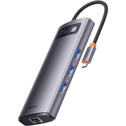 USB HUB разветвитель BASEUS Metal Gleam Series 7 в 1 Type-C (m) - 2xUSB3.0 + Type-C PD + 2xHDMI + RJ45, серый