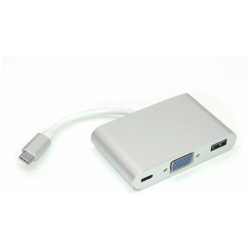 Адаптер Type-C на VGA, USB 3.0 + Type-С для MacBook серебристый