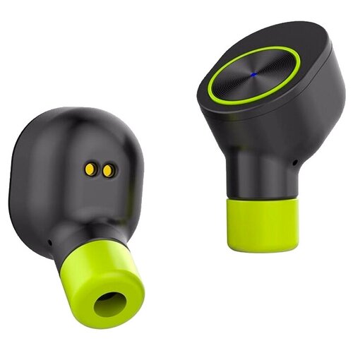 Bluetooth наушники вкладыши с микрофоном Qcyber TWS V1, беспроводная мобильная гарнитура, серо-зелёные