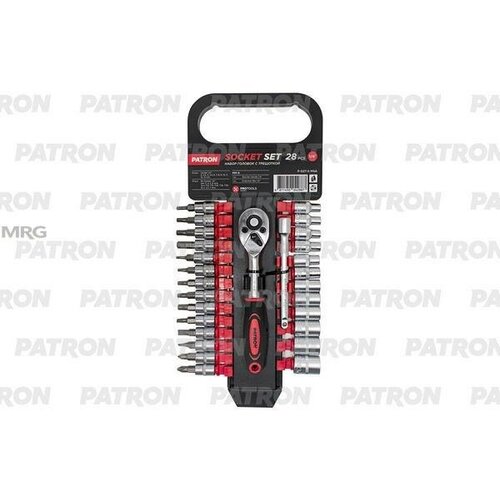 PATRON P-027-5 MSA Набор инструментов 28 пр: 1/4 inch, 4-13 мм, 6 гр, головки с трещоткой, упаковка - пластиковый держатель