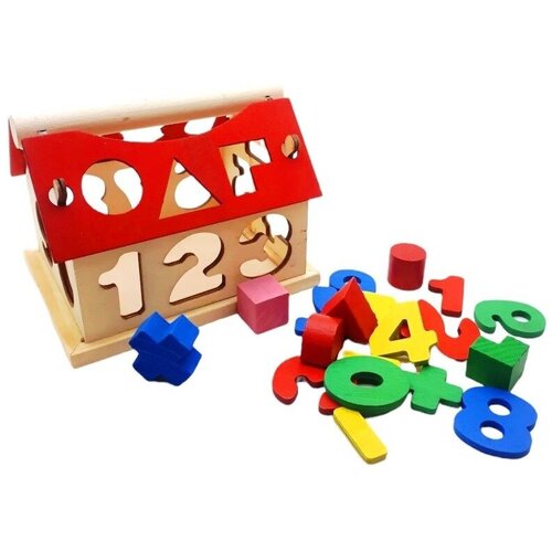 Деревянная развивающая игрушка Бизиборд/ Сортер/ Логический Домик с цифрами и фигурами/Игрушка для малышей