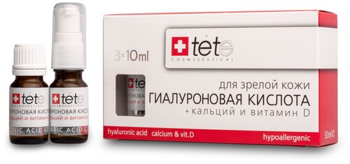 TETe Cosmeceutical Hyaluronic acid + Calcium & Vit.D средство для лица Гиалуроновая кислота с кальцием и витамином D, 10 мл, 3 шт.