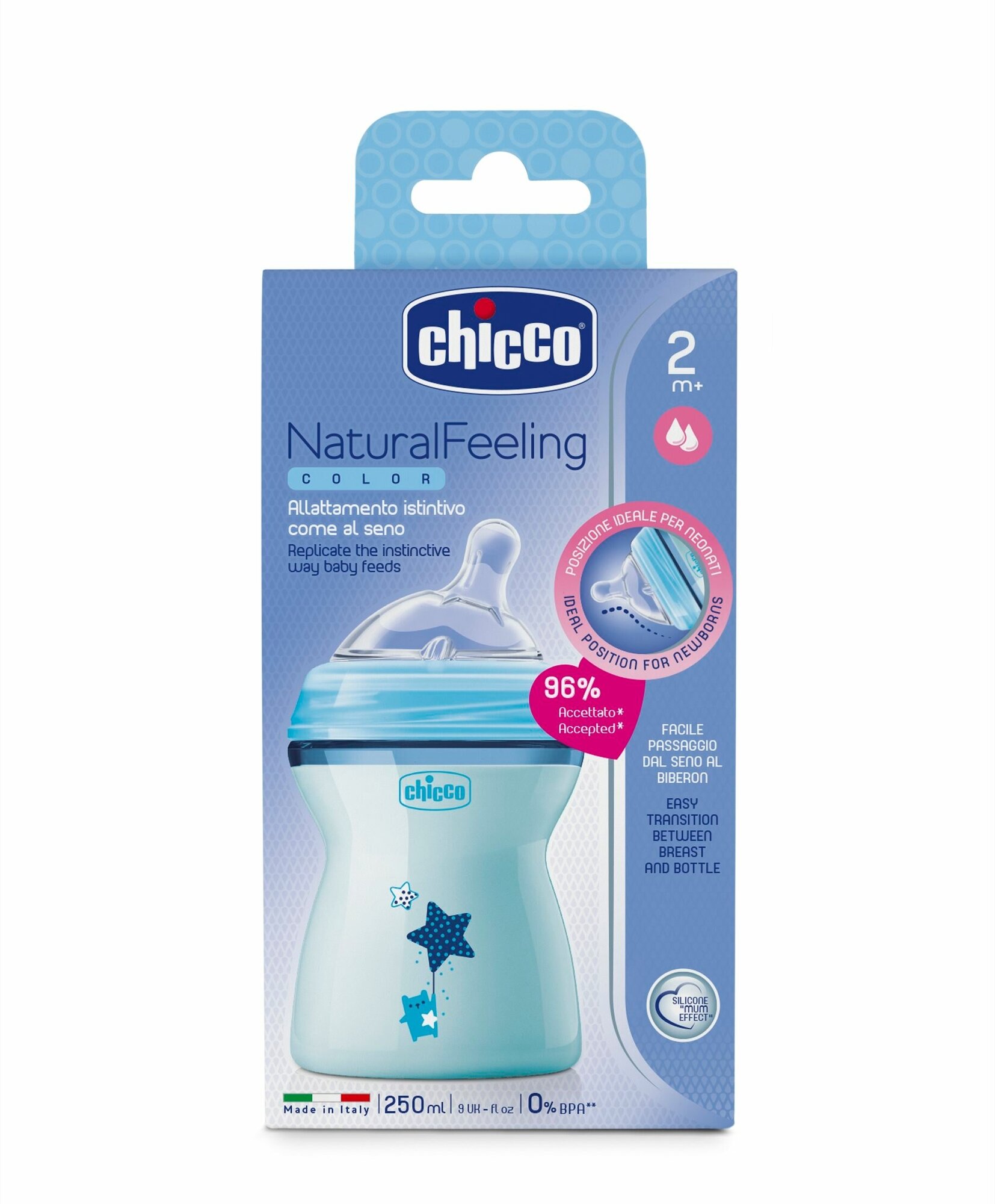 Бутылочка Chicco Natural Feeling полипропилен, 250 мл, цвет: голубой - фото №3