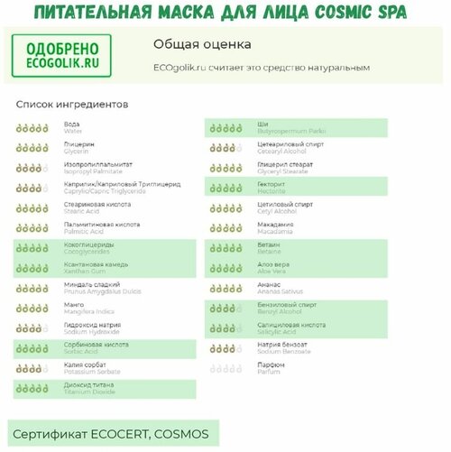 Маска для лица питательная COSMIC SPA, натуральная био маска с маслами какао ши и макадамии 75 мл WE ARE THE PLANET