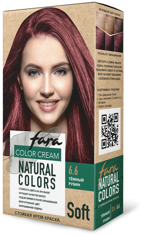 Стойкая крем-краска для волос Fara Natural Colors Soft тон 324 Темный рубин 6.6