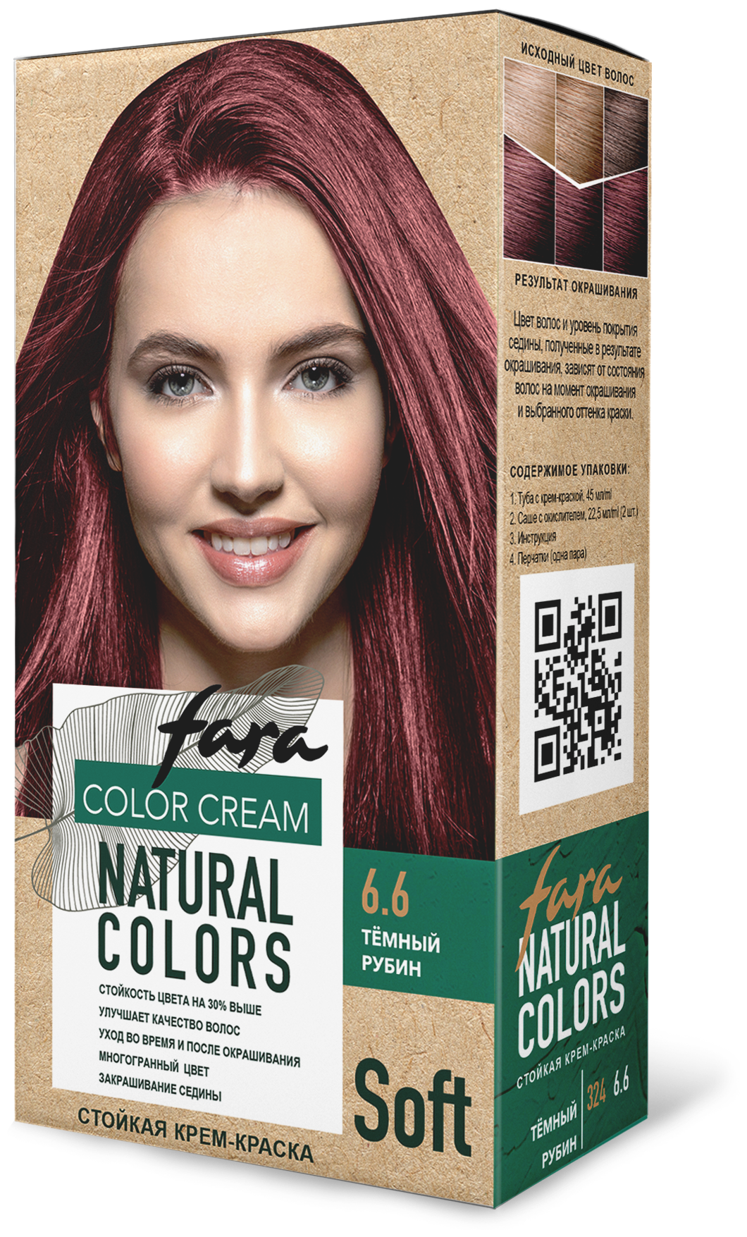 Стойкая крем-краска для волос Fara Natural Colors Soft тон 324 Темный рубин 6.6