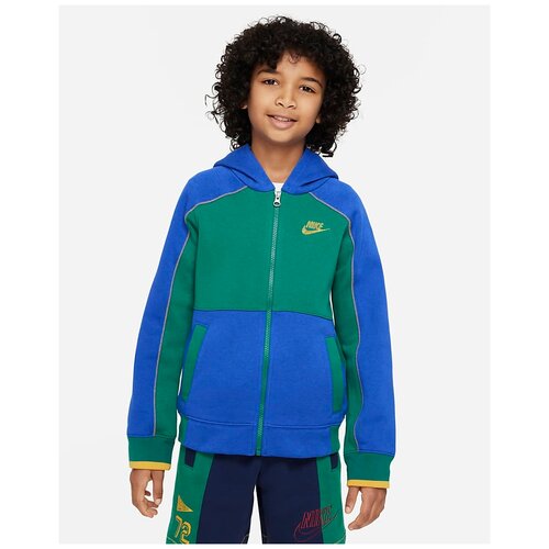 Толстовка NIKE для мальчиков, карманы, капюшон, размер XL(158-170), синий, зеленый