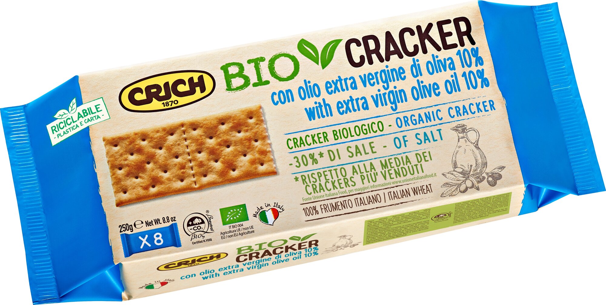Крекеры Crich BIO несоленые с оливковым маслом, 250 г