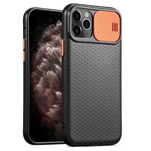 фото Чехол силиконовый для iphone 11 pro max с защитой для камеры черный с оранжевым grand price