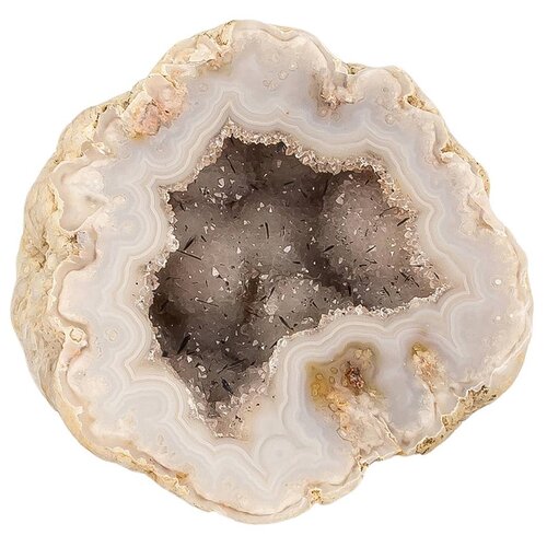 Минерал в коллекцию, агат с кварцевой жеодой и гетитом, размер 67х66х35 мм, вес 162 гр, месторождение Туркменистан