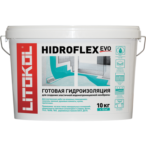 Гидроизоляция HIDROFLEX, 10 кг Litokol 22510 мембрана гидроизоляционная litokol hidroflex 5кг арт hdfx 5