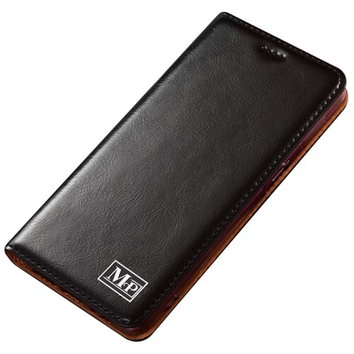 фото Чехол-книжка mypads premium для xiaomi redmi 9c из качественной натуральной мраморной кожи буйвола прошитый элегантной прострочкой черный с магнитной крышкой