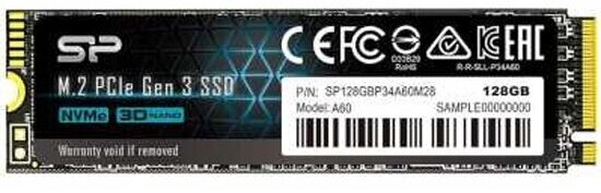 Накопитель SSD M.2 Silicon Power A60 128GB PCIe 3.0 x4 3D TLC (SP128GBP34A60M28)