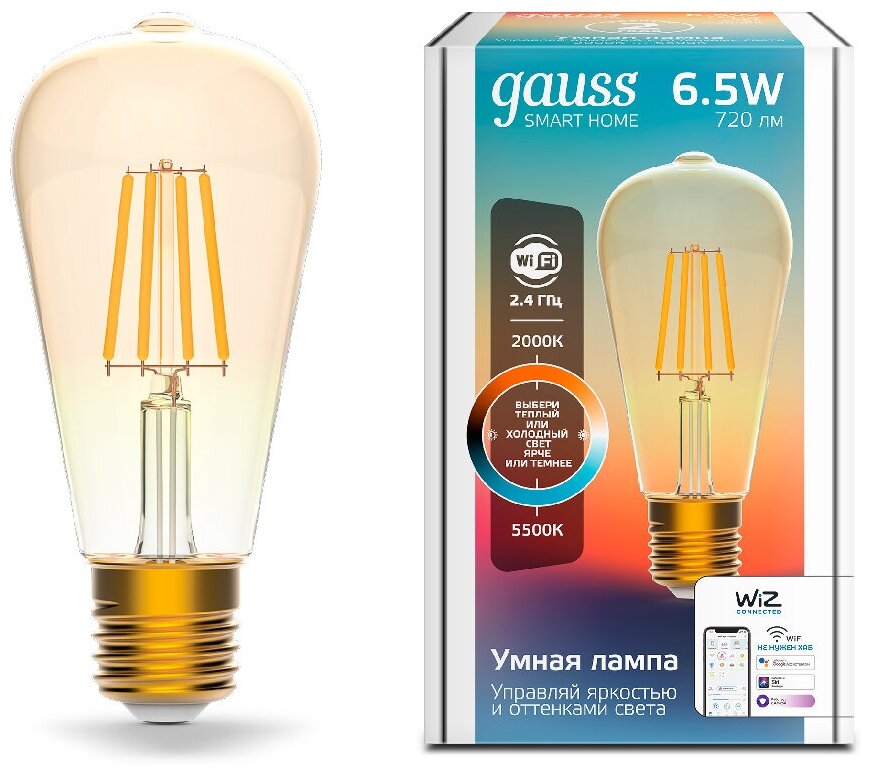 Лампа светодиодная gauss Smart Home Filament 1310112 E27 ST64