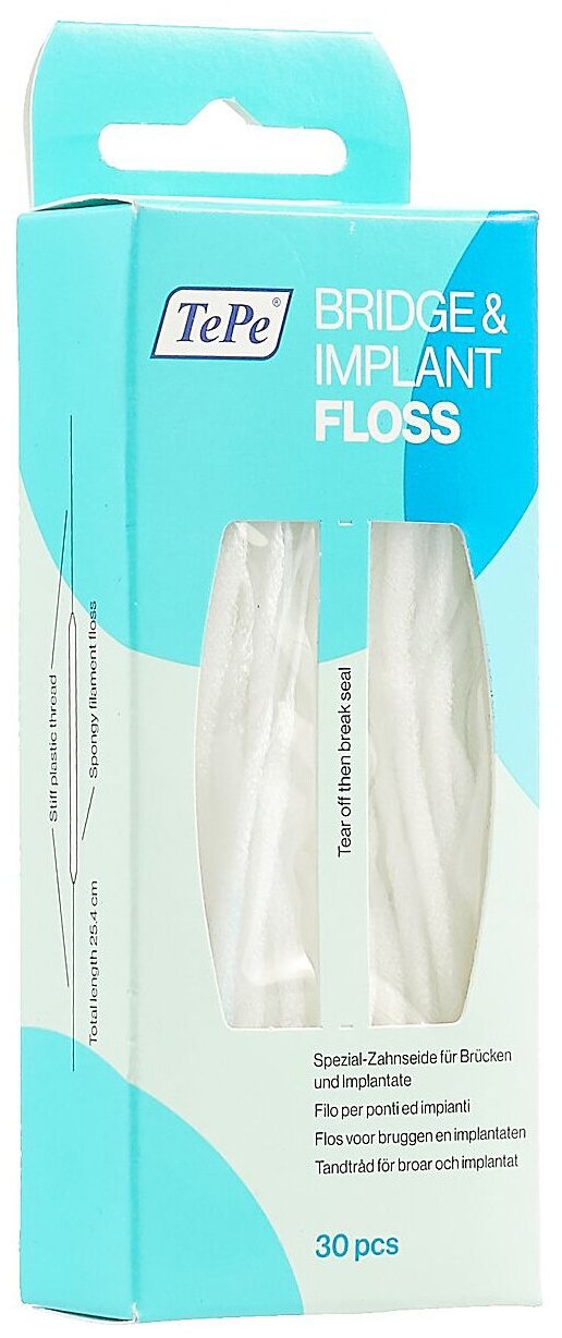 Межзубная нить TePe Bridge&Implant Floss, 30 шт