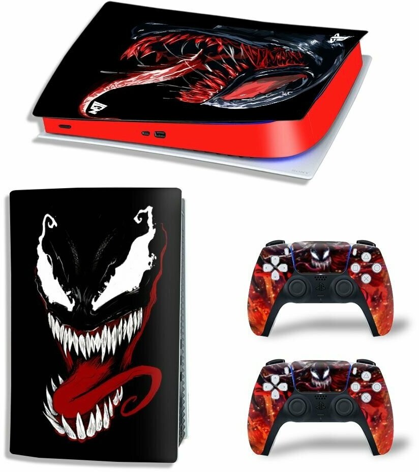 Набор наклеек Venom Red на игровую консоль Sony PlayStation 5 Disc Edition защитная