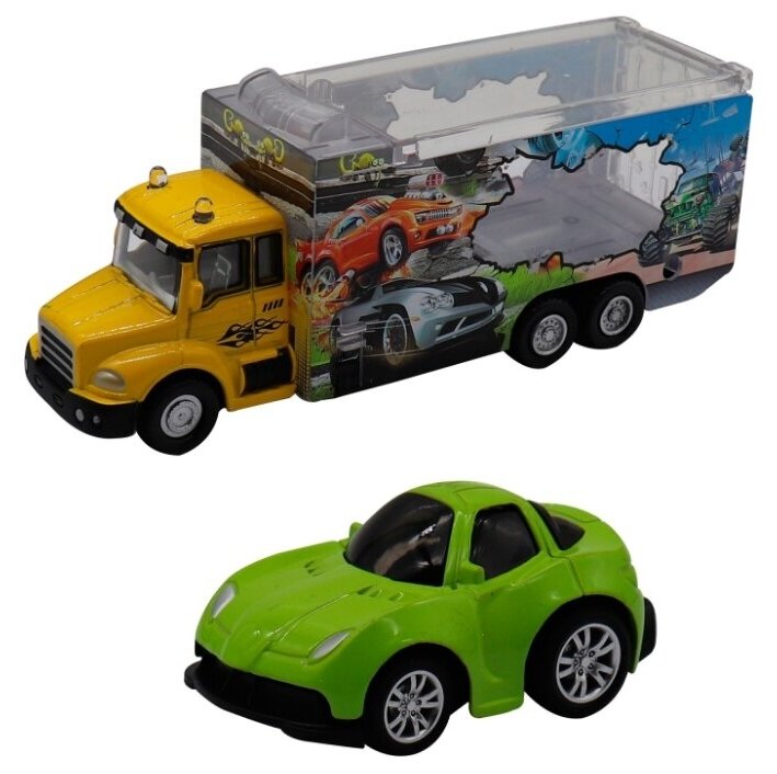 Набор грузовик + машинка die-cast зеленая, спусковой механизм 1:60 Funky toys FT61055