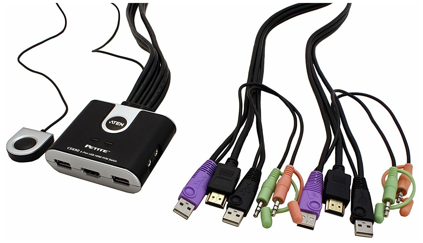 Переключатель электронный ATEN 2-Port USB HDMI/Audio Cable KVM Switch with Remote Port Selector (CS692-AT) - фото №2