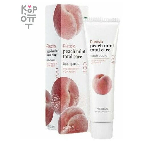 Median Pleasia Total Care Tooth Paste - Гигиеническая зубная паста для профилактики кариеса, заболеваний десен и защиты эмали от потемнения,120гр. (с экстрактами Персика и Мяты)