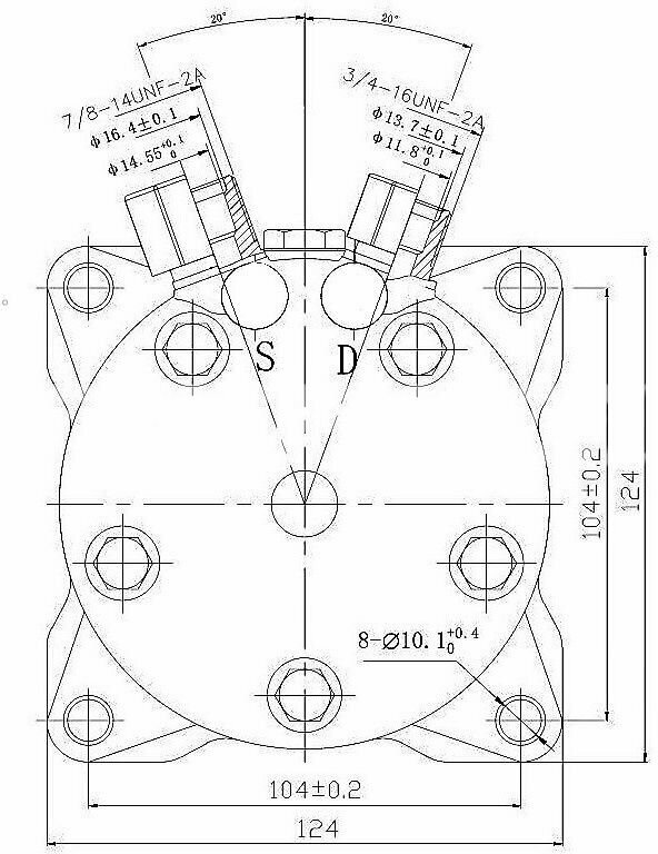Компрессор кондиционера Sanden 5H14 (12V, PV8) выходы вертикальные (O-ring) 3/4"-7/8 универсальный