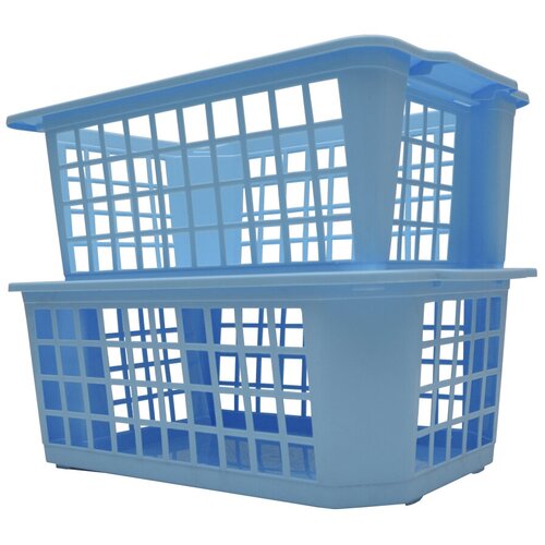 фото Набор корзина для хранения прямоугольная пластиковая "трикап" цвет синий. в наборе 2 штуки