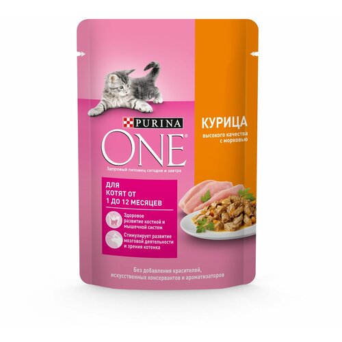 Влажный корм Purina ONE для котят, с курицей и морковью, 75 г х 78 шт