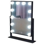 Настольное прямоугольное зеркало для макияжа с 12 LED лампами (теплый и холодный свет), черное, VenusShape VS-MIR-04 - изображение