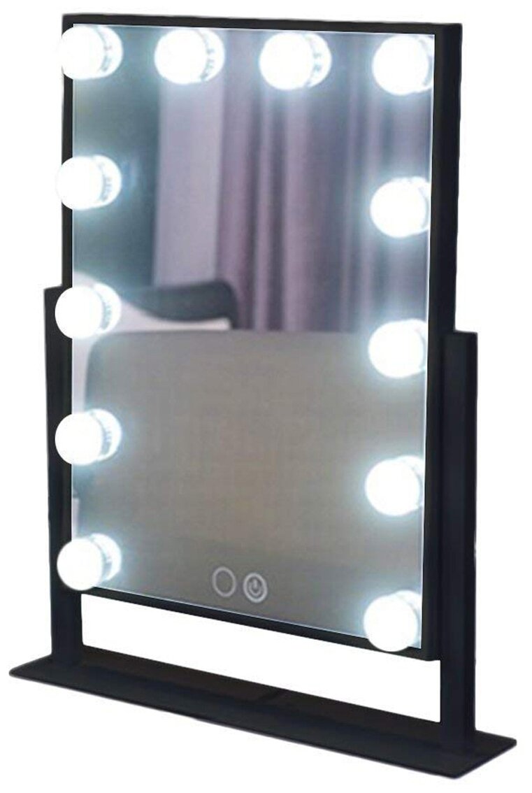 Настольное прямоугольное зеркало для макияжа с 12 led лампами (теплый и холодный свет), черное, VenusShape VS-MIR-04
