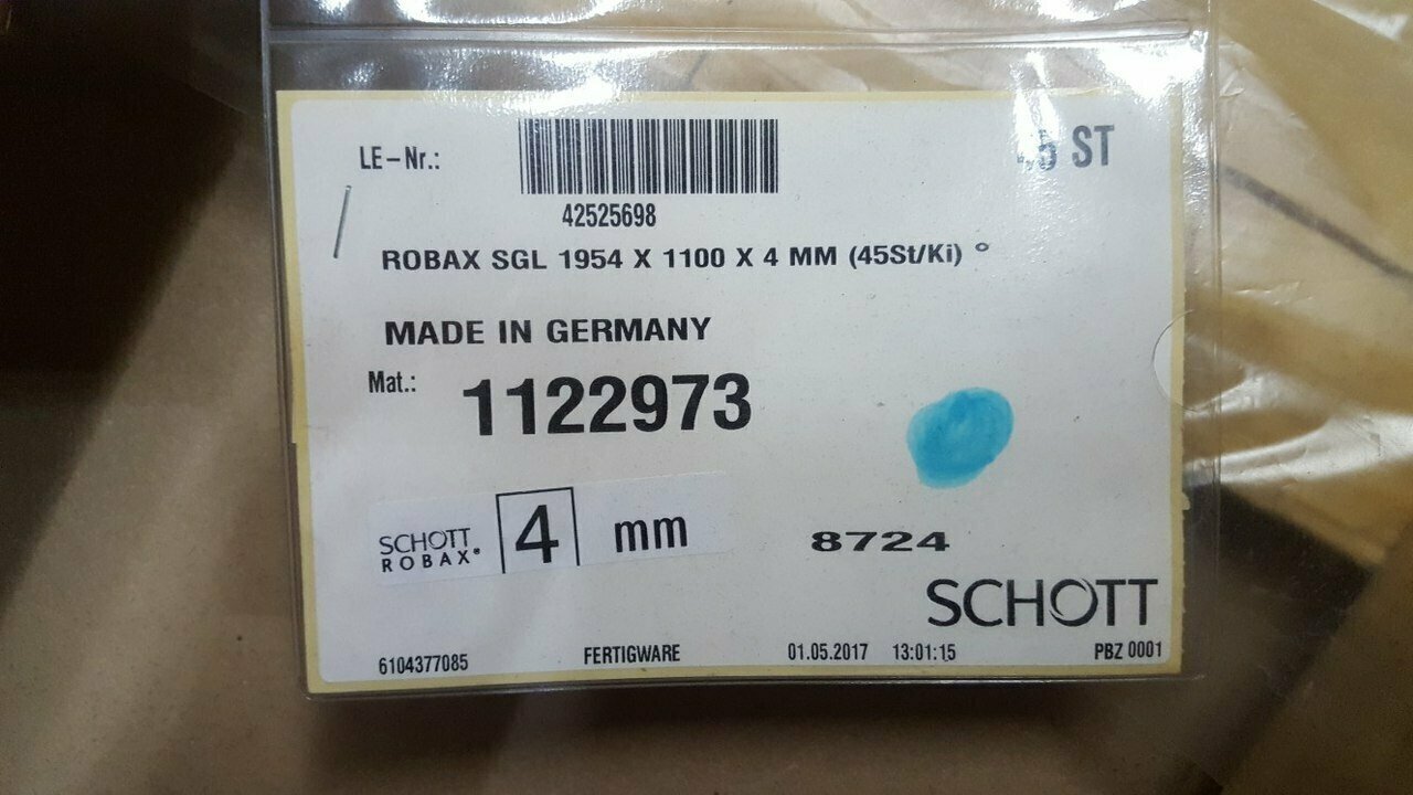 Термостойкое стекло 190х150 мм для печи камина, огнеупорное Robax, толщина 4 мм