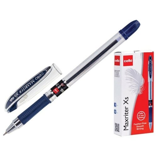 Ручка шариковая Cello Maxriter XS, узел 0.7 мм, резиновый упор, чернила синие, корпус прозрачный, 2 шт.