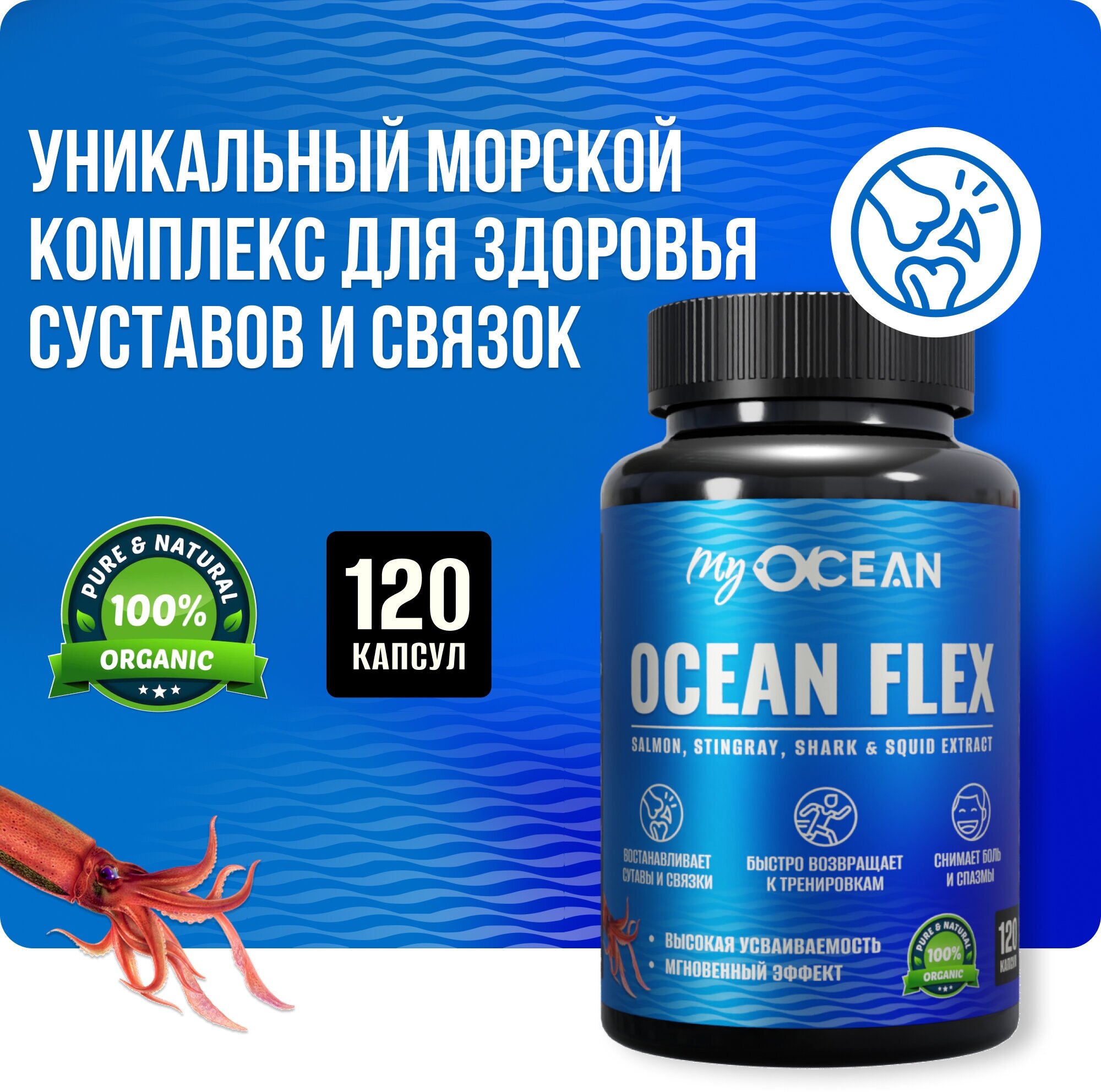 Гюкозамин и хондроитин Ocean Flex - хондропротектор из рыб ската кальмара лосося и акулы MSM от болей в суставах и связках 120 капсул