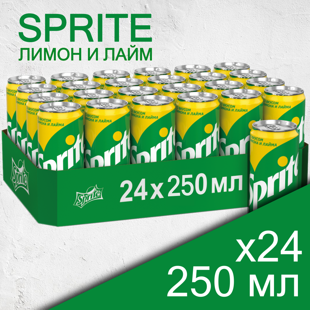 Sprite Lemon-Lime, 0.25 л, 24 шт, банка, газированный напиток Спрайт Лимон-Лайм, жб - фотография № 1