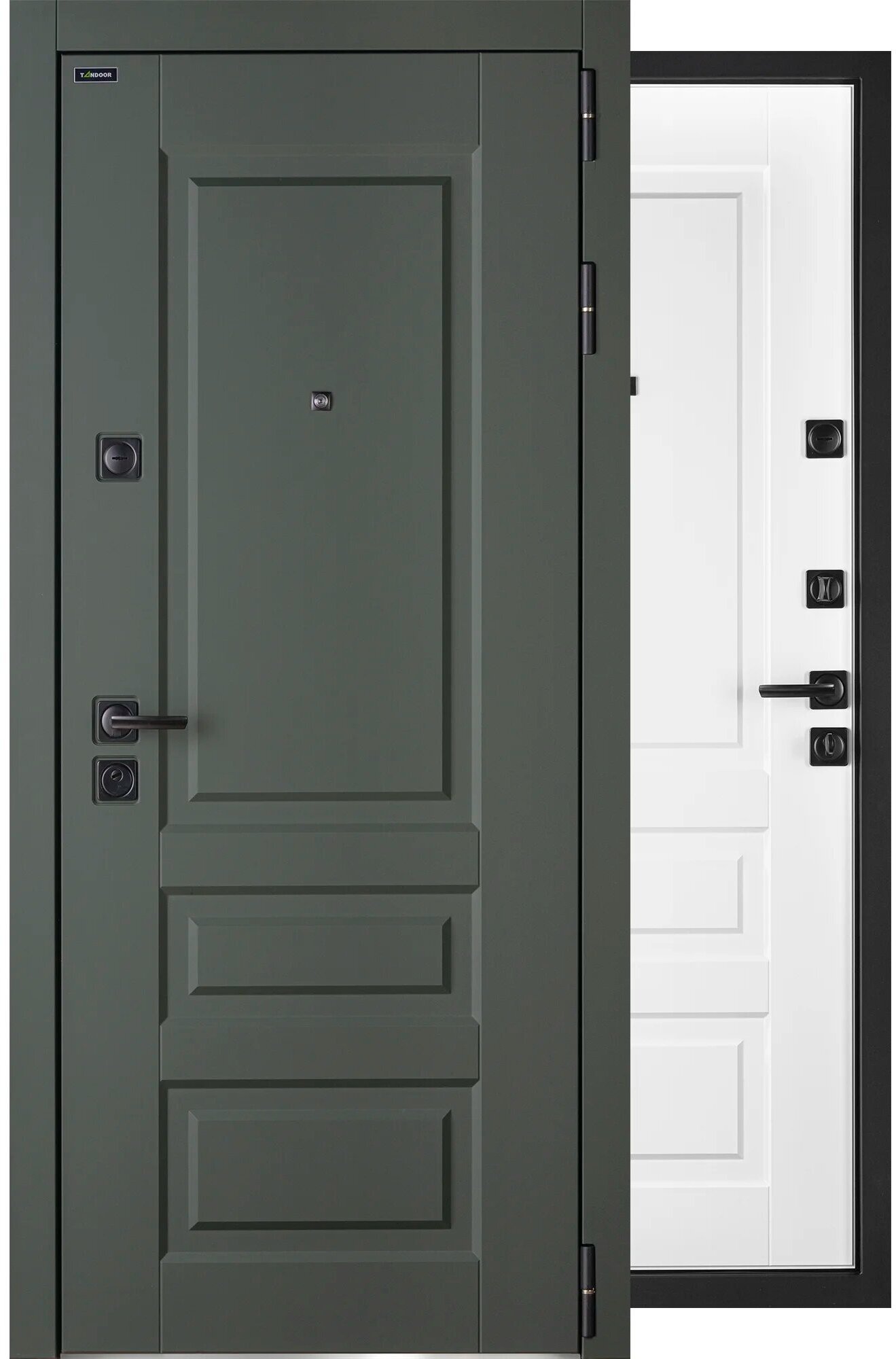 Входная металлическая дверь Олива с внешней МДФ-панелью, 86*205, белый матовый с правосторонним открыванием
