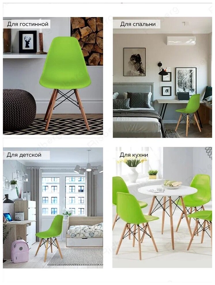 Комплект стульев RIDBERG DSW EAMES (2 шт., материал сиденья: полипропилен, цвет зеленый) - фотография № 3