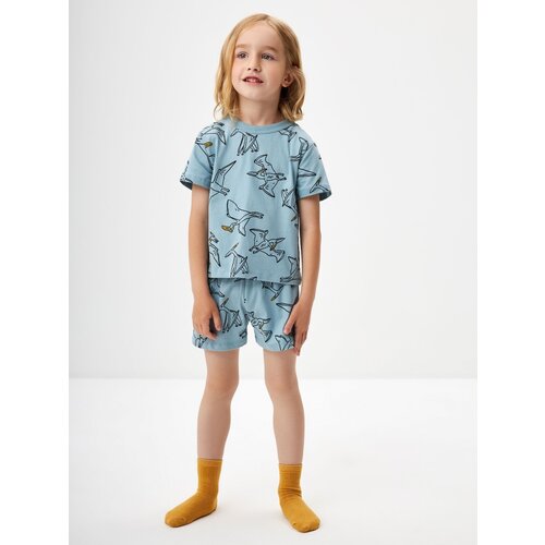 Пижама Sela, шорты, футболка, на резинке, размер 104/110, голубой