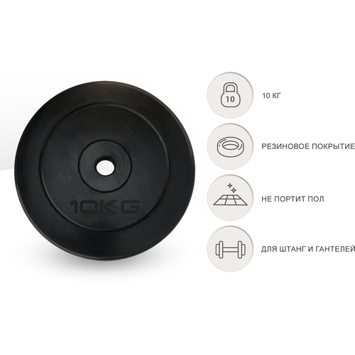 Диск для штанги/гантели UNIXFIT обрезиненный UNIX Fit 10 кг х 25 мм, черный