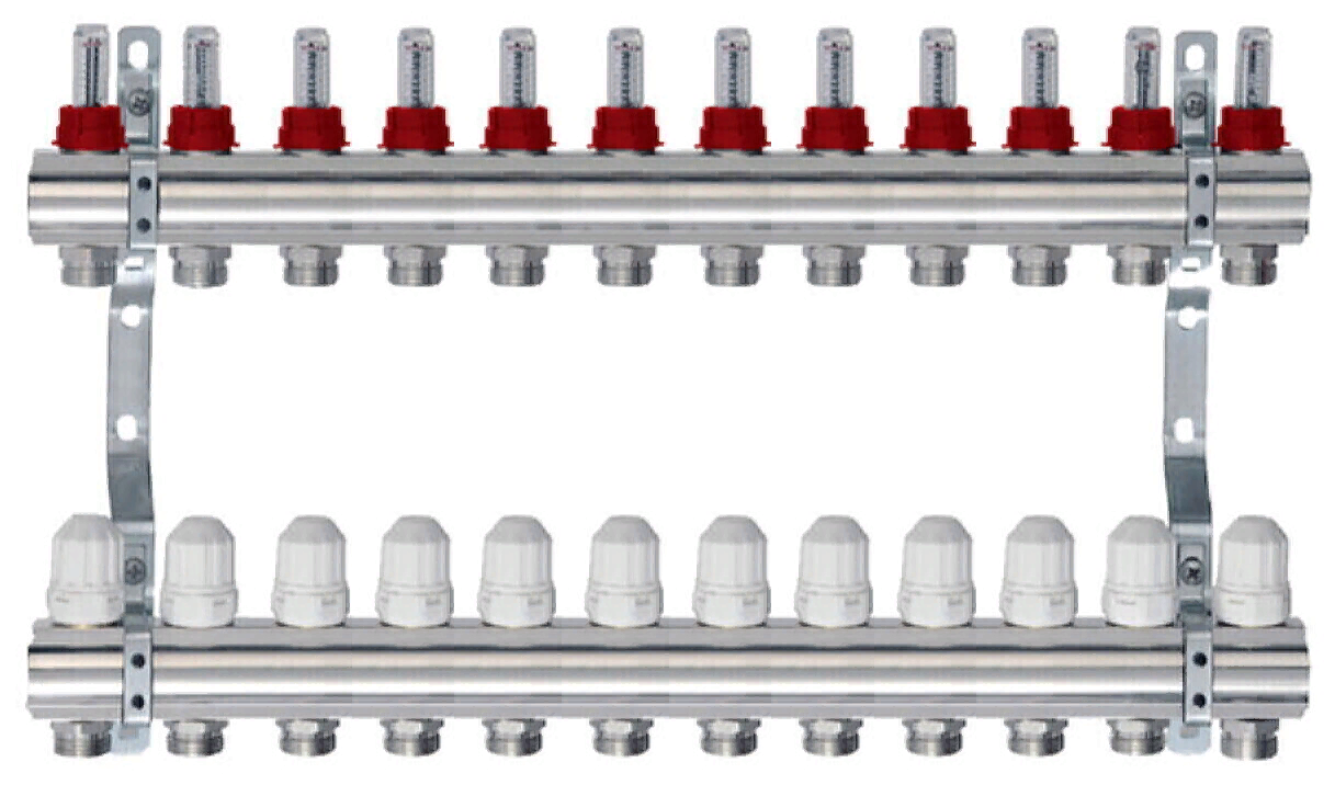 Коллекторная группа Tim (KD012) 1" ВР, 12 отводов 3/4", расходомер