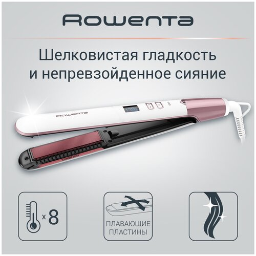 Выпрямитель для волос Rowenta Volumizer SF4655F0 с 8 режимами, встроенной щеткой для укладки, керамическими плавающими пластинами, белый/розовый выпрямитель волос rowenta premium care sf7461f0 black