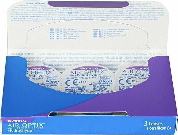 Контактные линзы Air Optix (Alcon) Plus HydraGlyde Multifocal, 3 шт., R 8,6, D 0, ADD: высокая