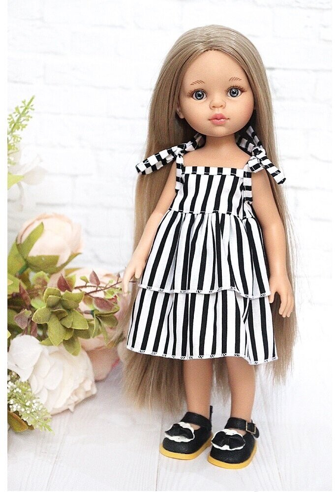 Комплект одежды и обуви для кукол Paola Reina 32-34 см (Платье завязки + туфли), черный, белый