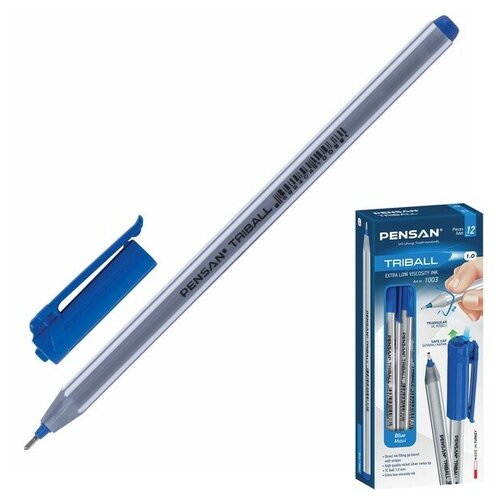 Ручка шариковая масляная Pensan "Triball", чернила синие, узел 1 мм, линия письма 0,5 мм, трехгранная