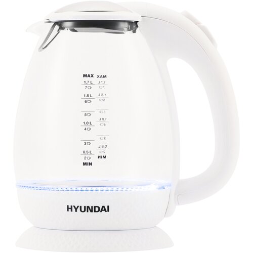 Чайник электрический HYUNDAI HYK-G3805, белый и прозрачный чайник электрический gelberk gl 462 изумруд 1 7 л 2200 вт скрытый нагревательный элемент пластик