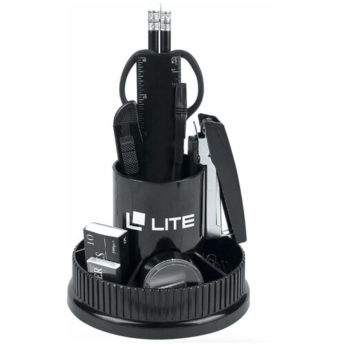 LITE Настол. набор башня вращающ. 12 пр. черный пластик DOL03-12/Bk