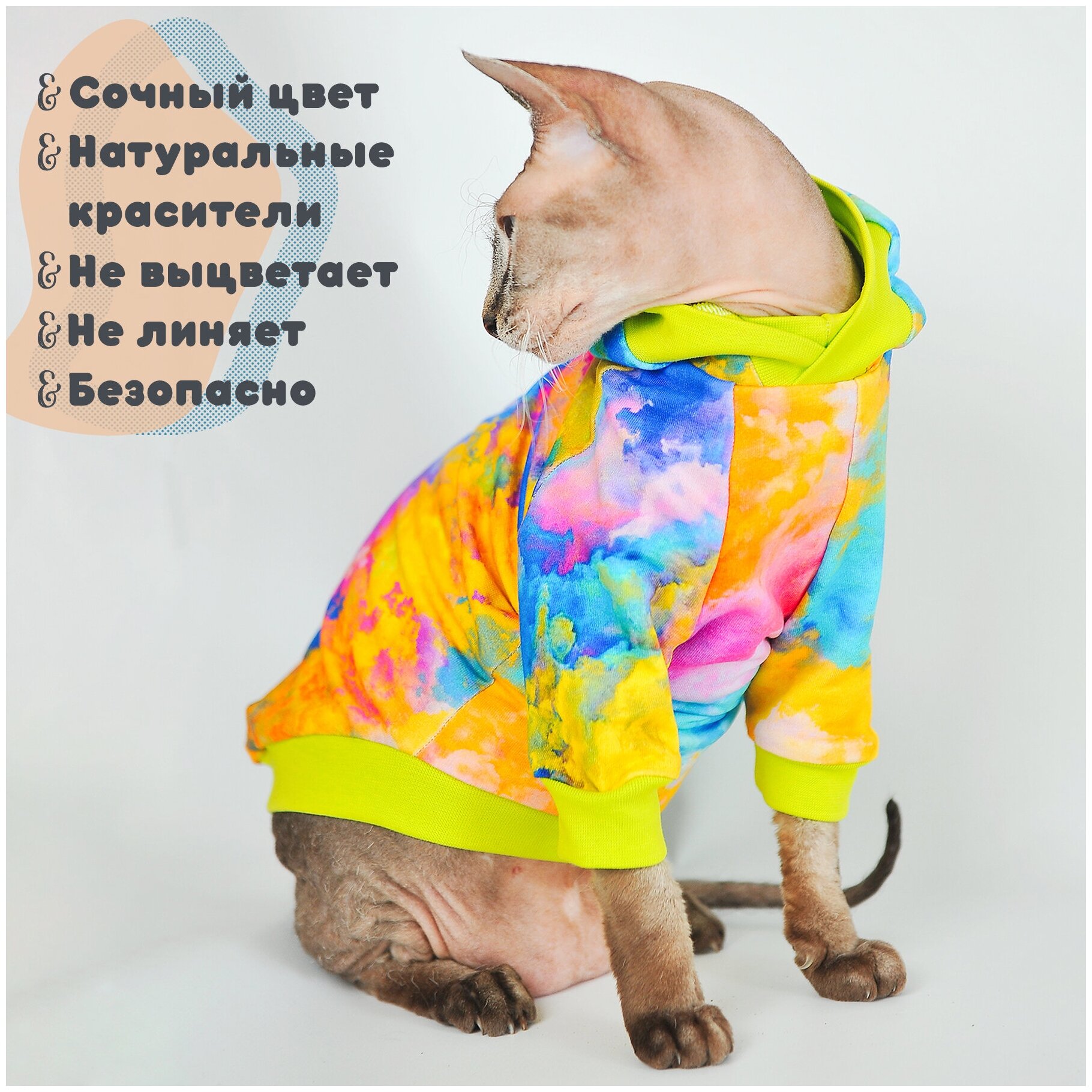 Одежда для кошек Элегантный Кот, толстовка Фестиваль Красок , размер S - фотография № 2