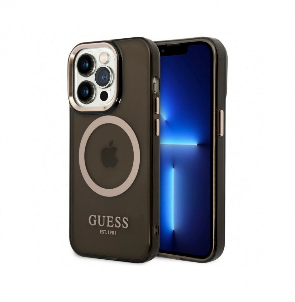 Guess для iPhone 14 Pro чехол MagSafe PC/TPU 4G Hard Black/Gold