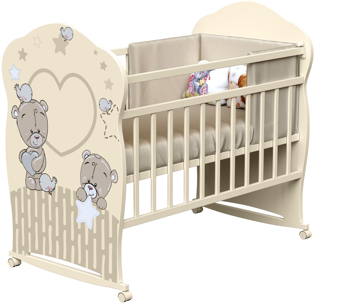 Кроватка детская для новорожденных ВДК Forever Friends, колесо-качалка, массив березы, слоновая кость