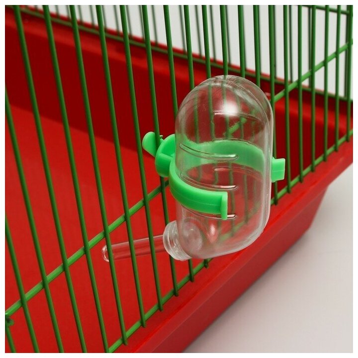 Поилка для грызунов Пижон 60 мл, 12х4 см, прозрачная с зеленым креплением - фотография № 3